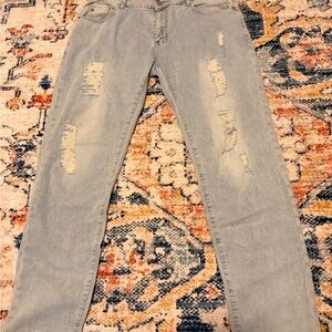 Light Blue Distressed Denim Jeans Men’s Slim Fit Casual